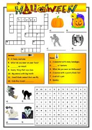English Worksheet: Halloween activities for beginners + answers