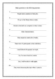 English Worksheet: Making Questions worksheet
