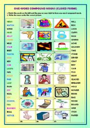 English Worksheet: Compound nouns (closed forms) + key