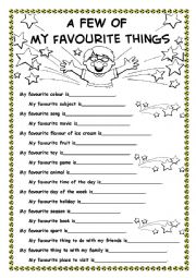 English Worksheet: My Favourite things