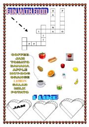 English Worksheet: Food Crossword