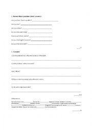 English Worksheet: test short answers