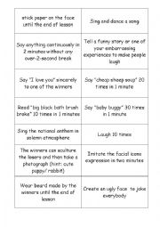 English Worksheet: Funny punishments for English games