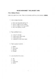 worksheet of the movie The Longest Yard