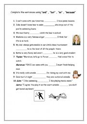 English Worksheet: and,but,so,because exercises