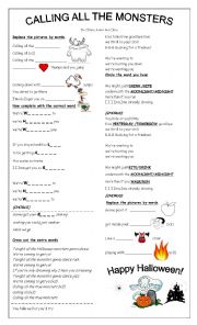 English Worksheet: Song: Calling All The Monsters by China McClain