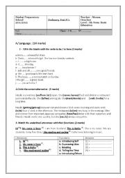 English Worksheet: 7th form mid-term test N1