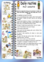 English Worksheet: Daily routines for adults* elementary * with key