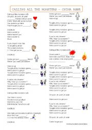 English Worksheet: Calling All The Monsters: Halloween Song Worksheet