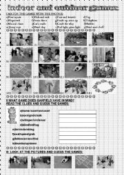 English Worksheet: Indoor and outdoor games + 3 activities with the KEY