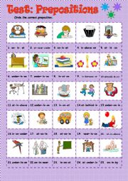 English Worksheet: Test: Prepositions