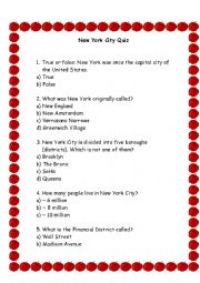 English Worksheet: New York Quiz