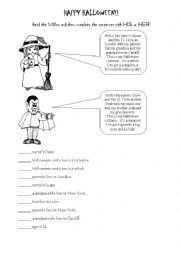 English Worksheet: Halooween activity HIS/HER