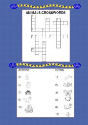 English Worksheet: Animals crosswords