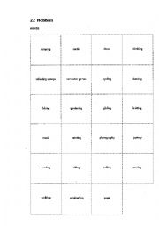 English Worksheet: Card game Hobbies