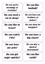English Worksheet: Do You Question Cards