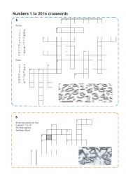 English Worksheet: Numbers 1 to 20 in crosswords