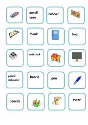 English Worksheet: MEMORY GAME- SCHOOL OBJECTS