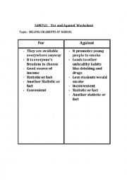 for and against worksheet