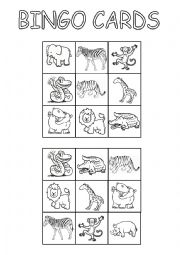 English Worksheet: Jungle animals BINGO CARDS