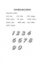English Worksheet: Numbers and colours