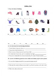 English Worksheet: Clothes. Test.