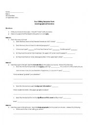 English Worksheet: Narrative Peer Edit Sheet