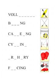 English Worksheet: Complete the sports and link