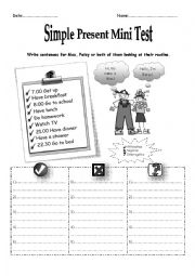 English Worksheet: Present Simple Mini Test