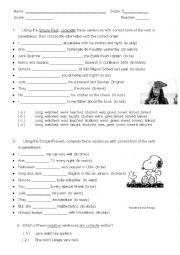 English Worksheet: Simple Present, Simple Past and Future (will)