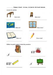 English Worksheet: classroom objects