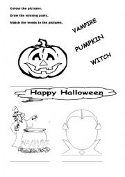 English Worksheet: Halloween colouring and matching activity