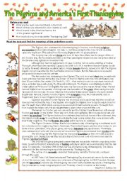 English Worksheet: The History of the Thanksgiving Day