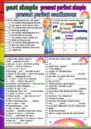 English Worksheet: past simple-present perfect simple-present perfect conitnuous