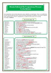 English Worksheet: Words Followed By Preposition/Phrasal Verbs/Idioms   Page  - 01