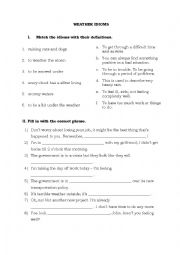 English Worksheet: Weather idioms - definitions & exercises