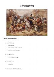 English Worksheet: Thanksgiving in 1621