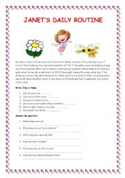 English Worksheet: Janets Daily Routine