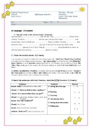 English Worksheet: 7thF Mid-term test N1