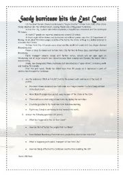English Worksheet: Sandy Hurricane hits the East Coast