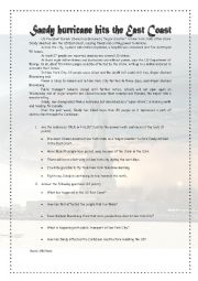 English Worksheet: Sandy Hurricane hits the East Coast