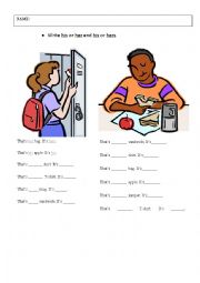 English Worksheet: Write his or her and his or hers.