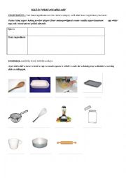 Cooking: basic ingredients and cooking utensils.