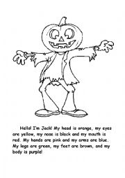 English Worksheet: Color my body!  Halloween coloring activity for young learners