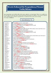 English Worksheet: Words Followed By Preposition/Phrasal Verbs/Idioms Page - 02