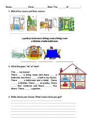 English Worksheet: Rooms in a house (There is/ there are) 