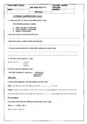 English Worksheet: 9thF listening comprehension test