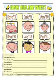 English Worksheet: how old are they