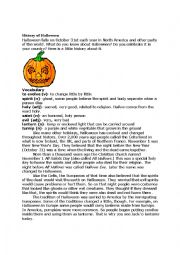 English Worksheet: halloween history+ quiz