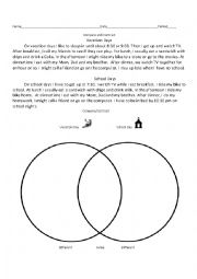 English Worksheet: Compare Contrast a School Day with a Vacation Day